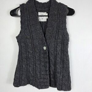 LOGG H M Cable Knit Button Front Vest Sz S Charcoal Lambwool Blend‎